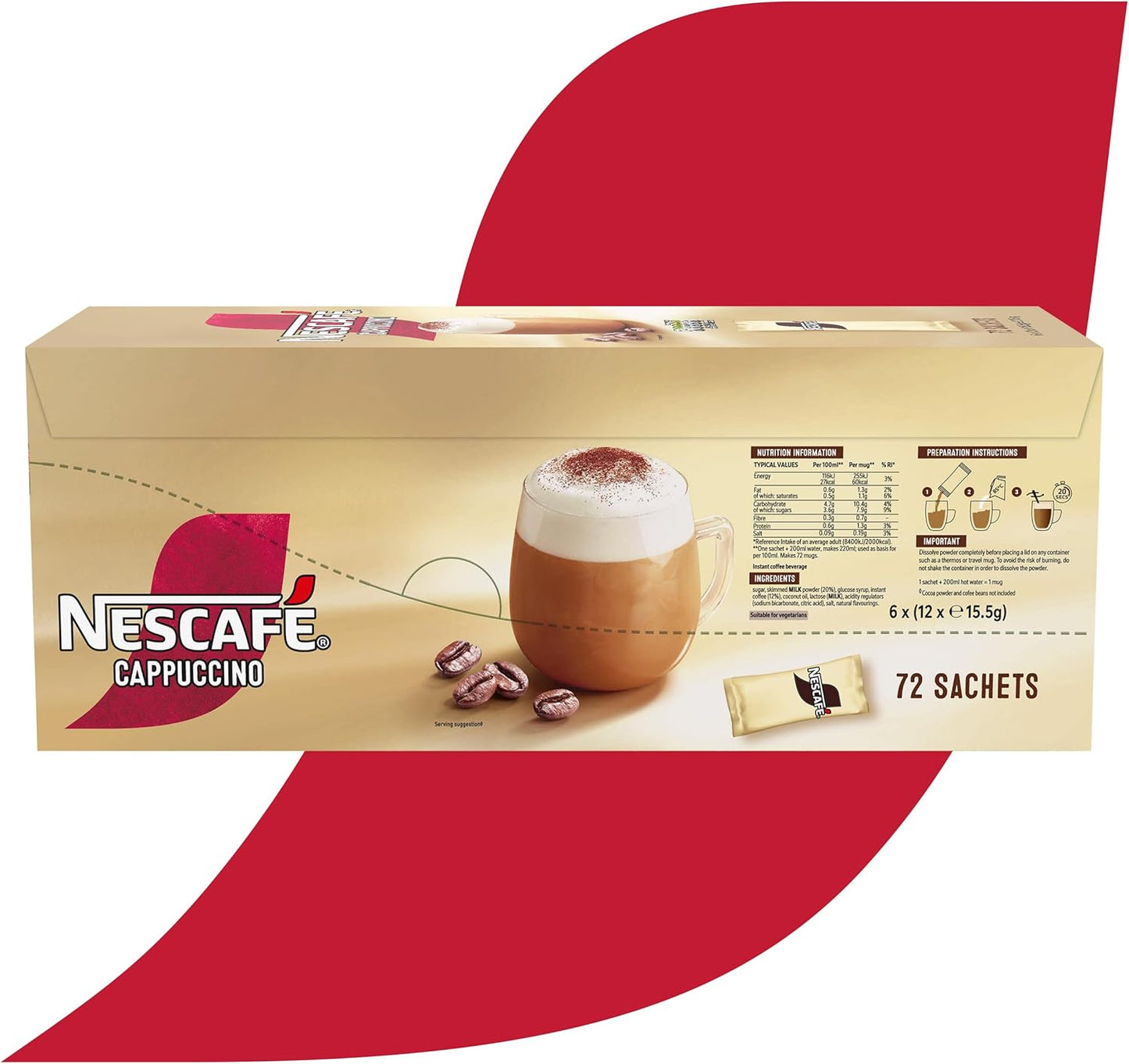 NESCAFÉ Cappuccino Coffee Instant Drink One Cup Sachets Pack 72x 15.5g