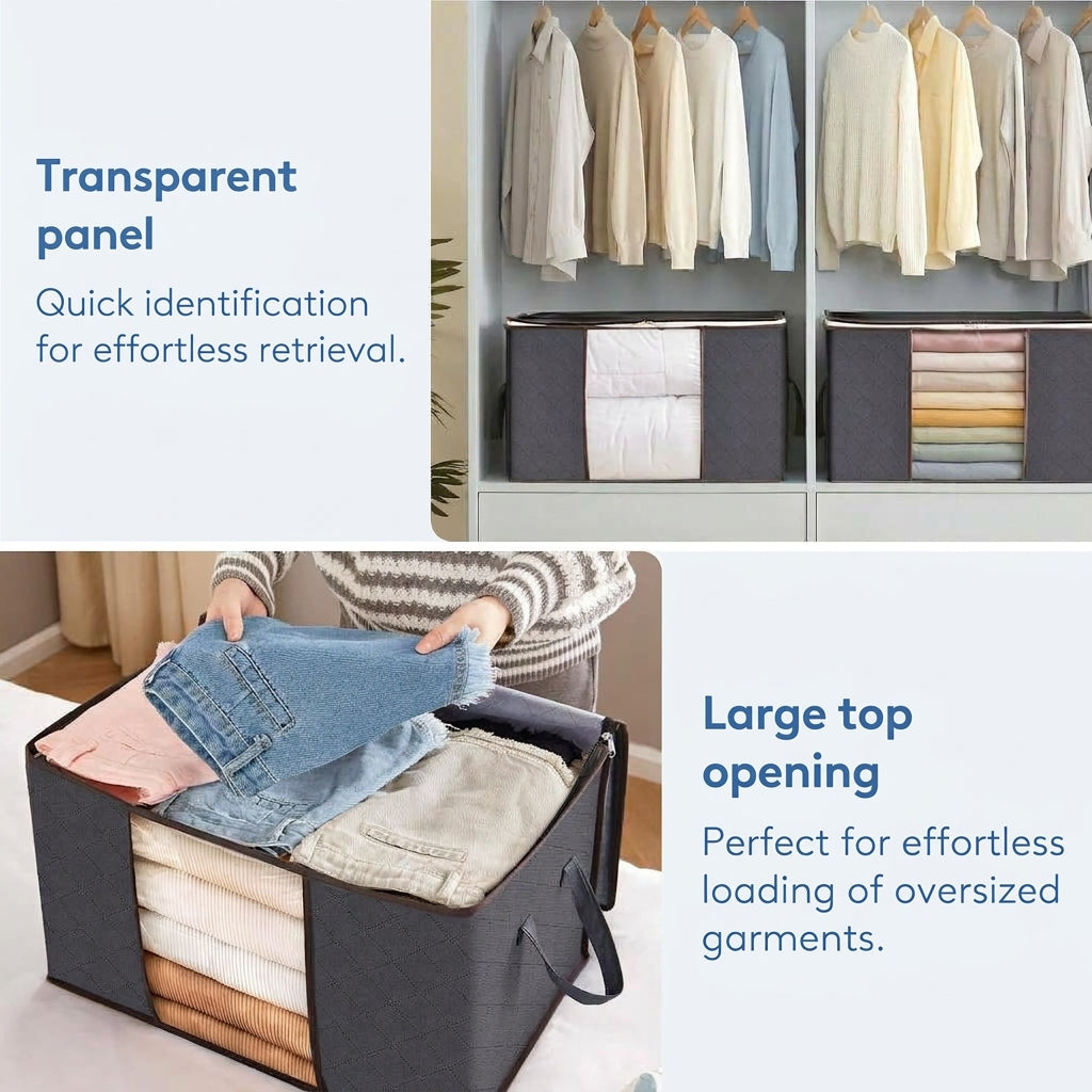 Clothes Storage Bags Foldable 60L Wardrobe Organiser Moving House Clear Window 6 Pack