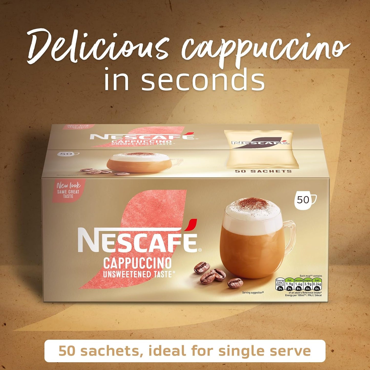 NESCAFÉ Cappuccino Unsweetened Taste Instant Coffee Sachets 50x 14.2g