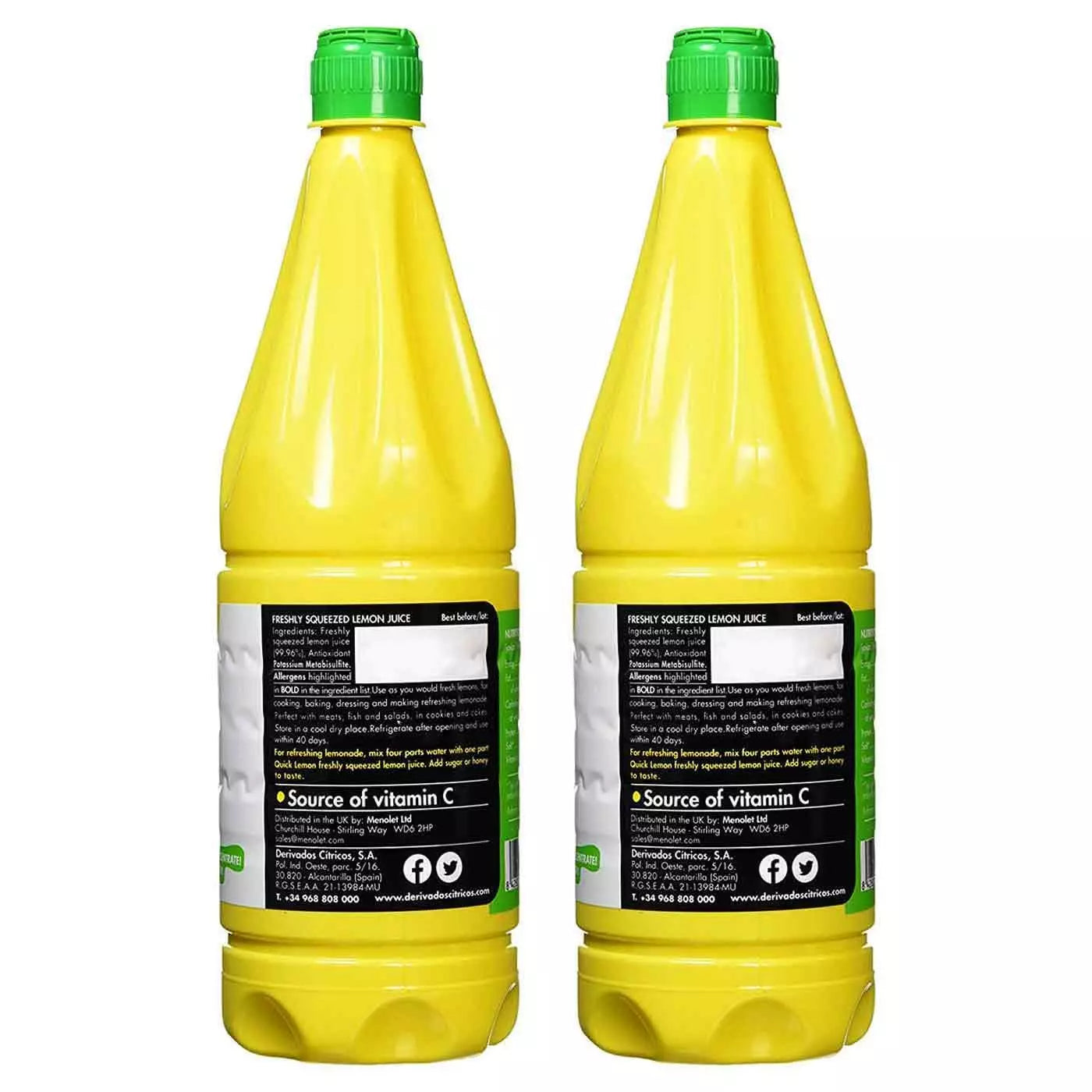 Freshly Squeezed Lemon Juice 2x1L Not From Concentrate Zesty & Natural Lemonade