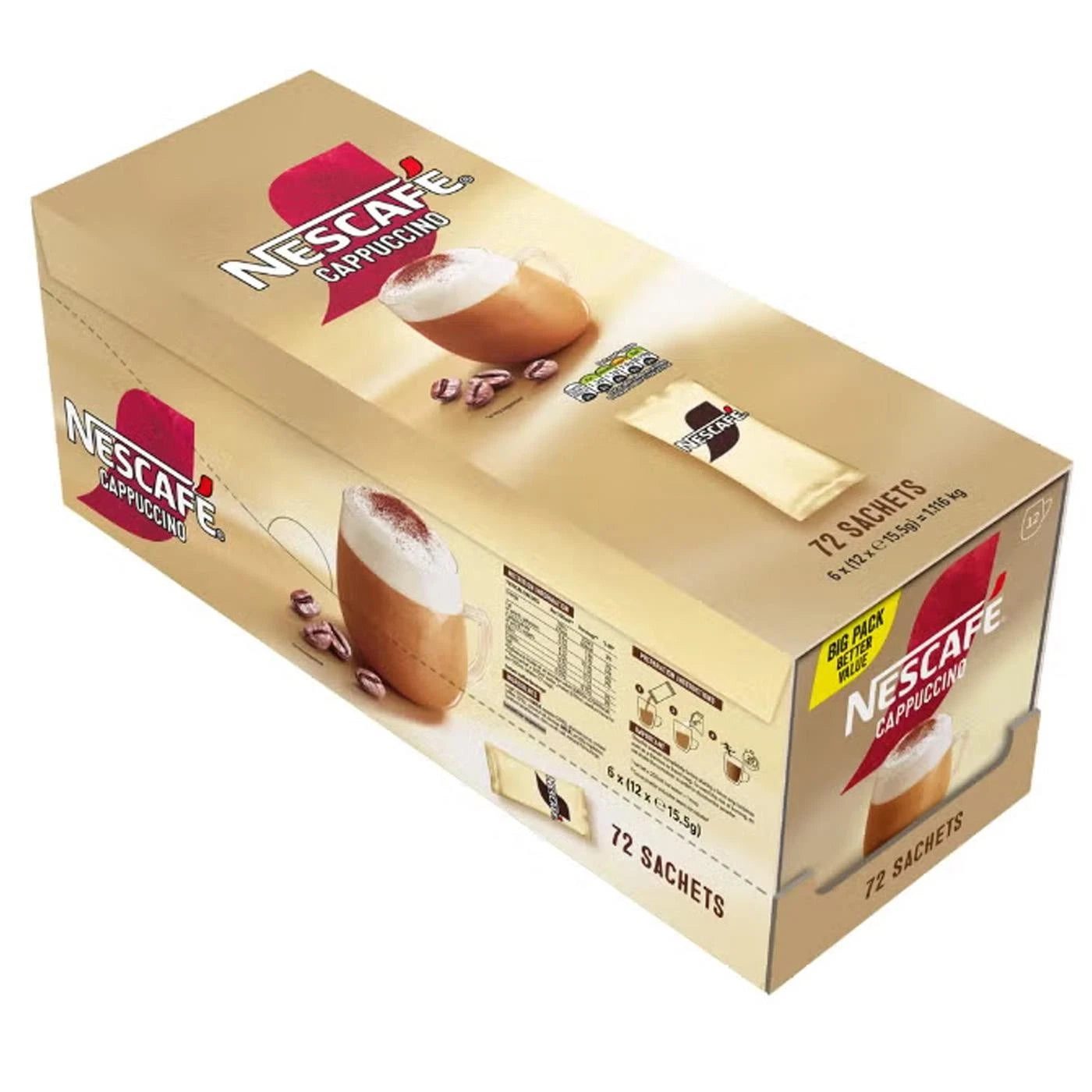 NESCAFÉ Cappuccino Coffee Instant Drink One Cup Sachets Pack 72x 15.5g