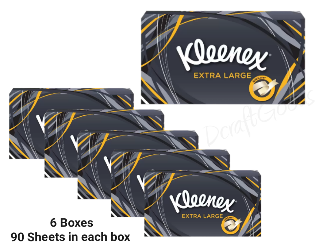 Kleenex Extra Large 2Ply Facial Tissue Boxes Strong Soft 6 x 90 sheets