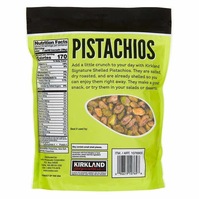 Kirkland Signature Roasted and Salted Shelled Pistachios Dried Fruit Snack 680g