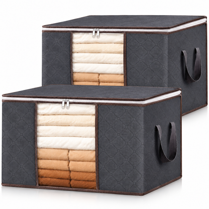 Clothes Storage Bags Foldable 60L Wardrobe Organiser Moving House Clear Window 2 Pack