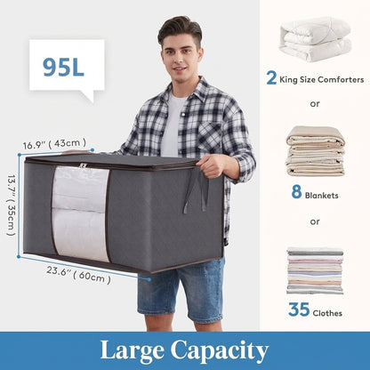Clothes Storage Bags Foldable 95L Wardrobe Organiser Moving House Clear Window