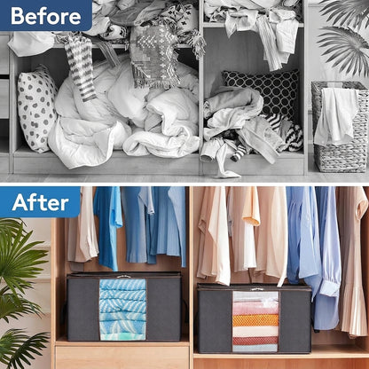 Clothes Storage Bags Foldable 60L Wardrobe Organiser Moving House Clear Window 6 Pack