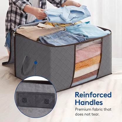 Clothes Storage Bags Foldable 60L Wardrobe Organiser Moving House Clear Window 6 Pack