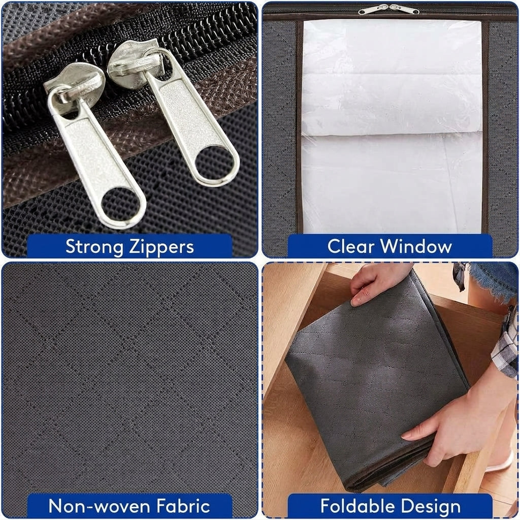 Clothes Storage Bags Foldable 60L Wardrobe Organiser Moving House Clear Window 6 Pack