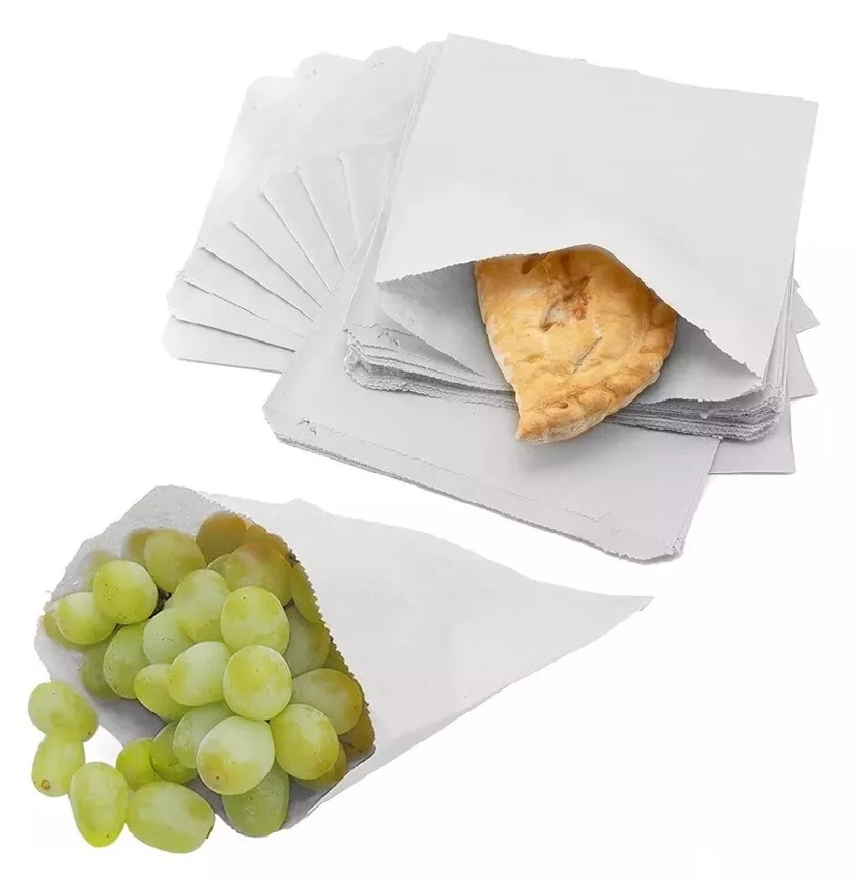 white Kraft Paper Bags Eco-Friendly Flat Strung Fruit and Food Storage Size 10" x 10"