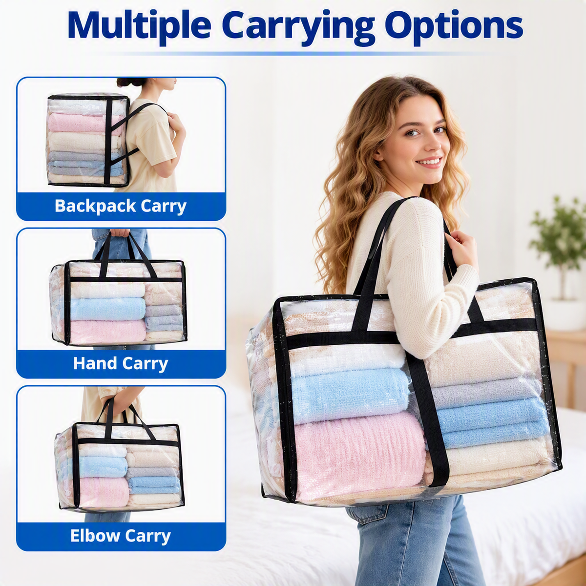 Heavy Duty 40L Clear Clothes Storage Bag Waterproof Multifunctional Organizer