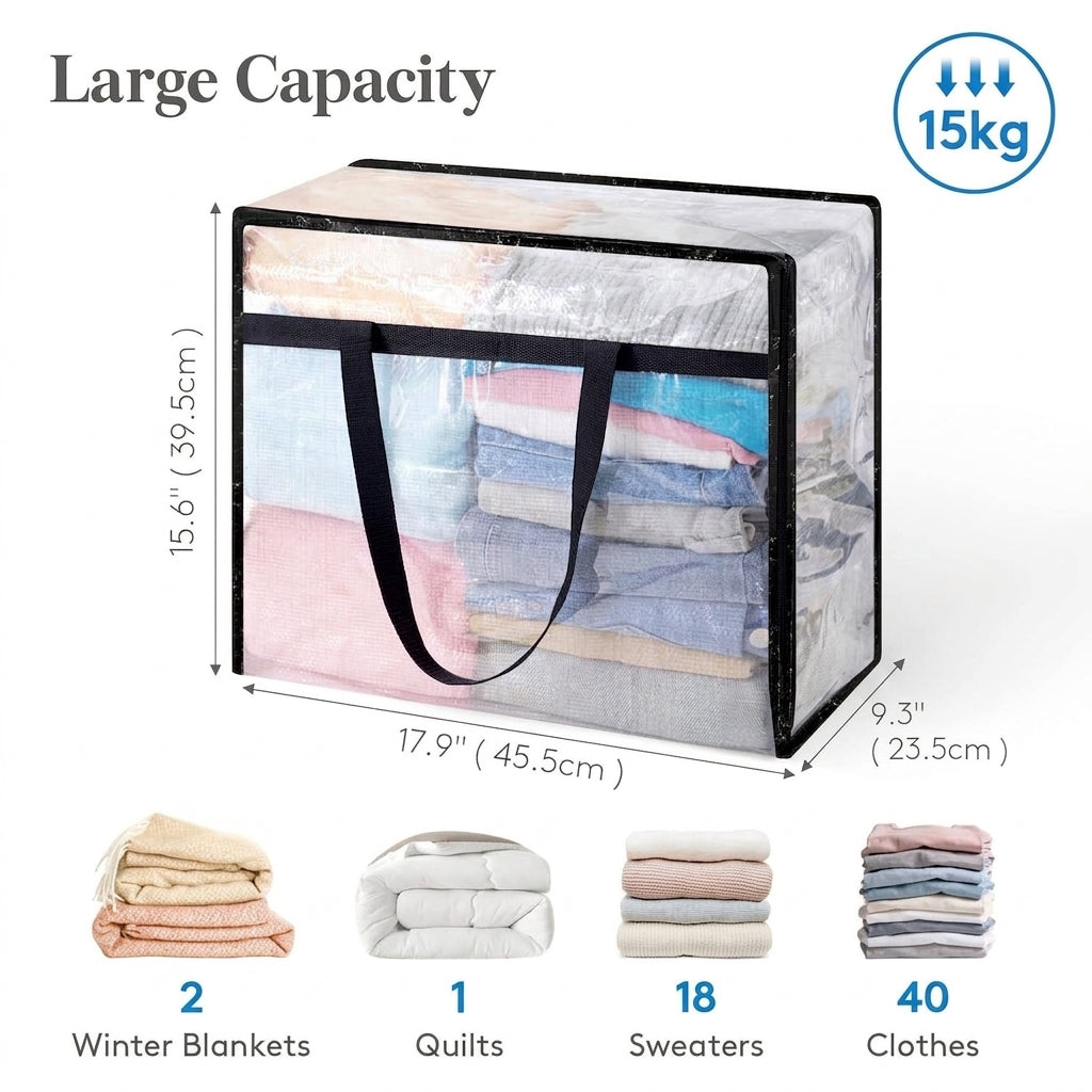 Heavy Duty 40L Clear Clothes Storage Bag Waterproof Multifunctional Organizer