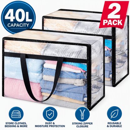 Heavy Duty 40L Clear Clothes Storage Bag Waterproof Multifunctional Organizer