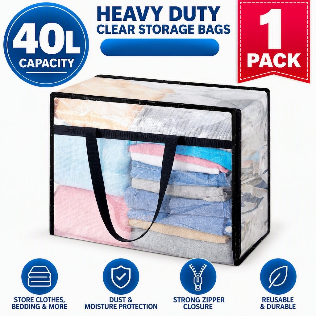 Heavy Duty 40L Clear Clothes Storage Bag Waterproof Multifunctional Organizer