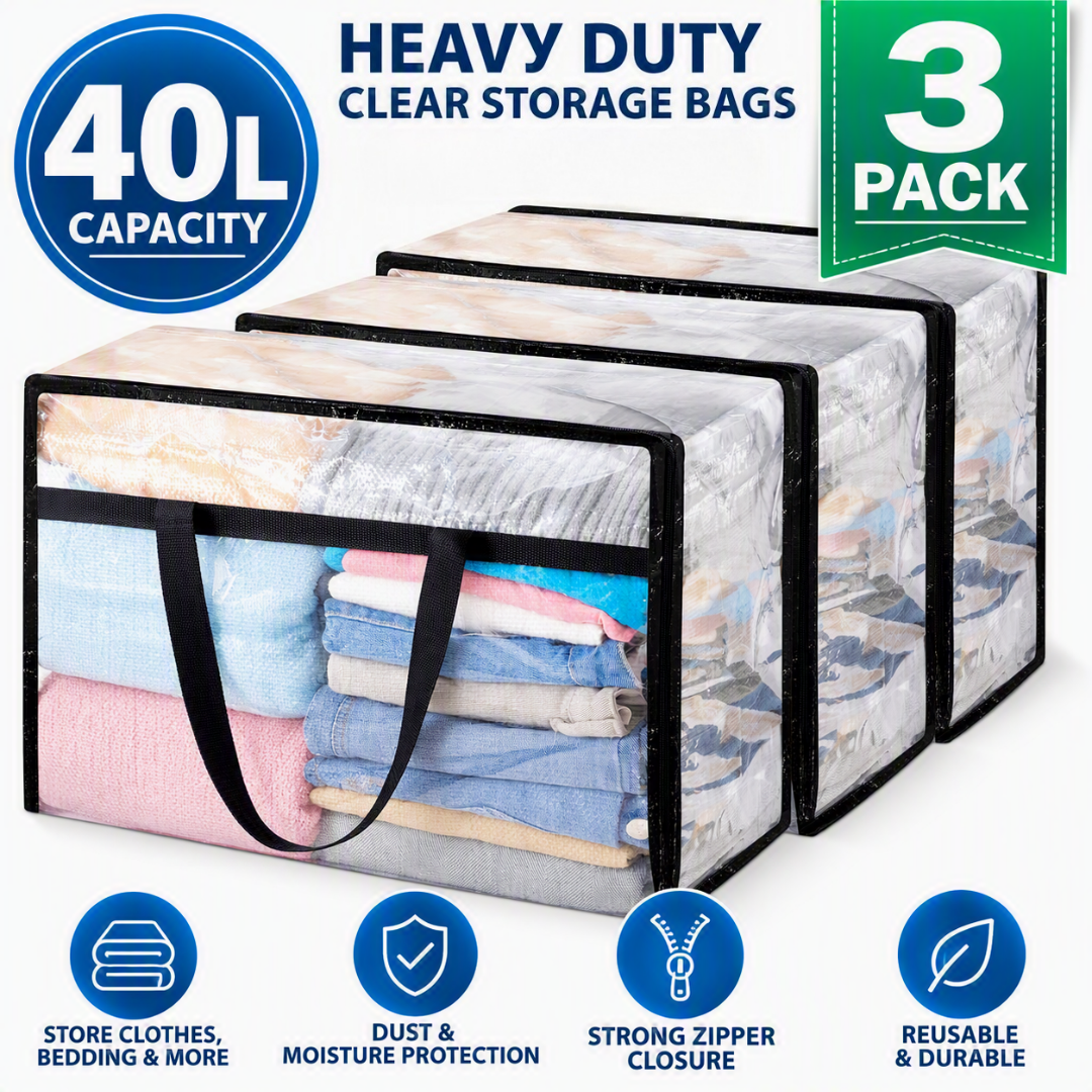 Heavy Duty 40L Clear Clothes Storage Bag Waterproof Multifunctional Organizer