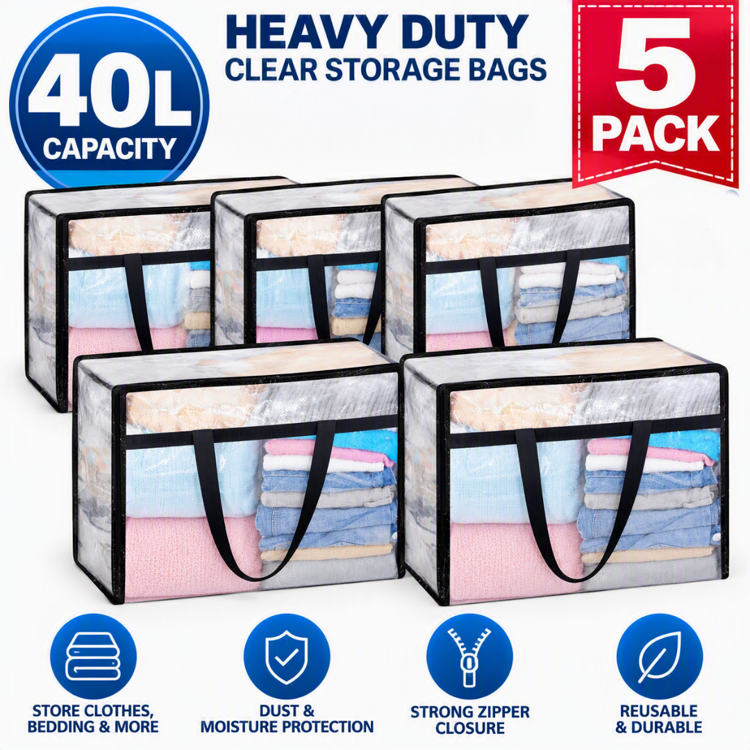 Heavy Duty 40L Clear Clothes Storage Bag Waterproof Multifunctional Organizer
