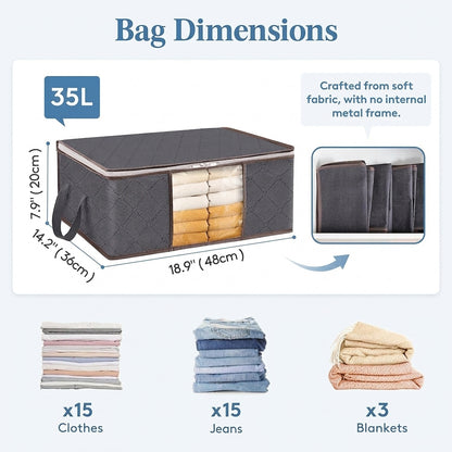 Clothes Storage Bags Foldable 35L Wardrobe Organiser Moving House Clear Window