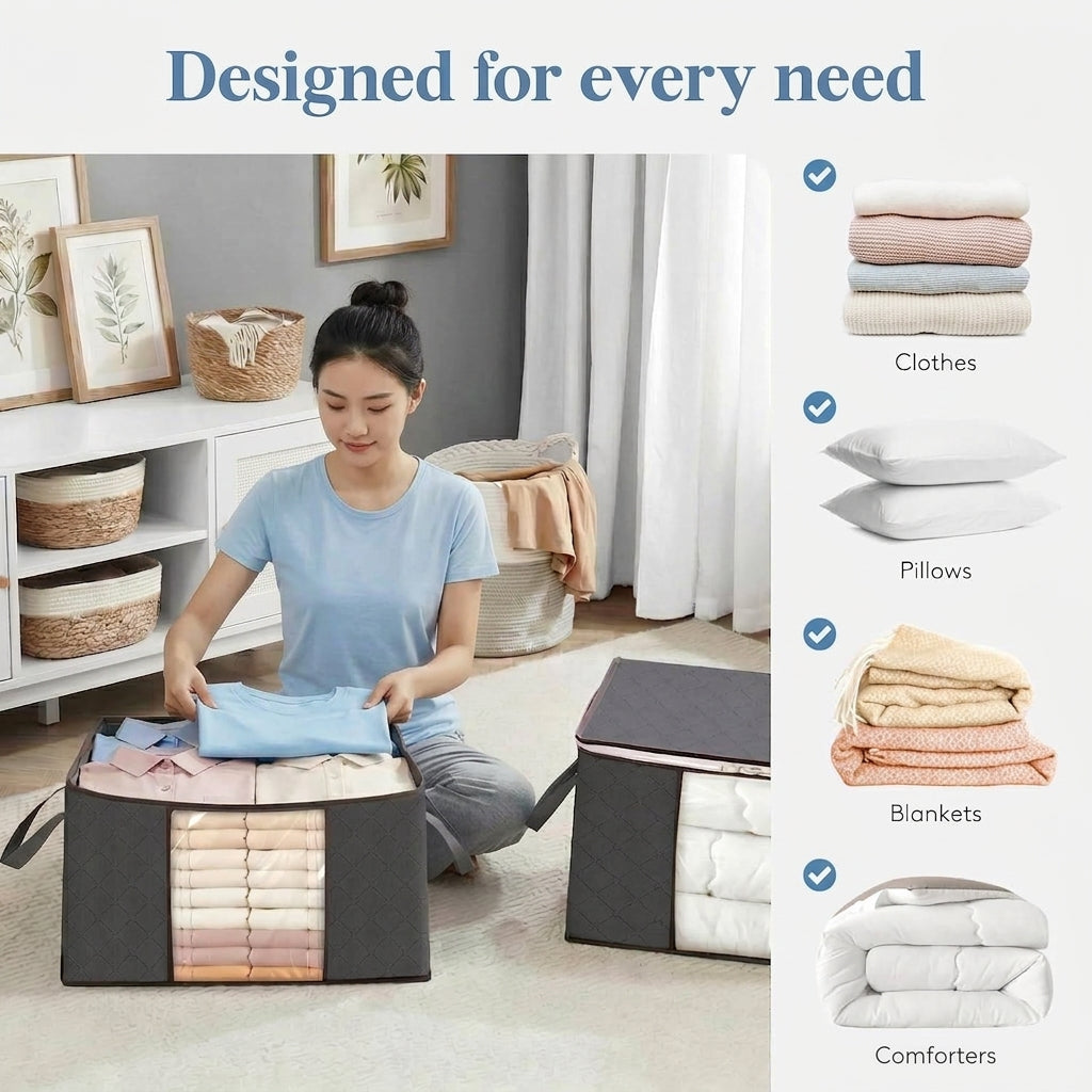 Clothes Storage Bags Foldable 60L Wardrobe Organiser Moving House Clear Window 6 Pack