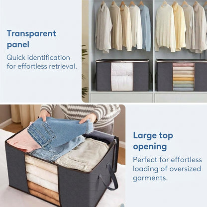 Clothes Storage Bags Foldable 60L Wardrobe Organiser Moving House Clear Window 6 Pack