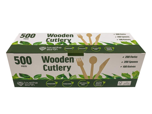 Disposable Wooden Cutlery Biodegradable Spoons Knives Forks Eco-Friendly